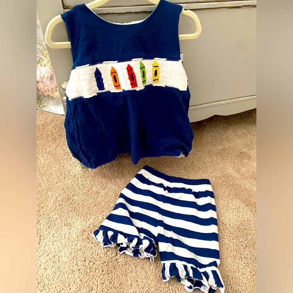 Back to School Crayon Shorts Set Smocked 18months
